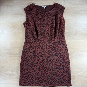 Nine‎ West Leopard Print Sleeveless Dress Brown Black Casual Mobwife Size L